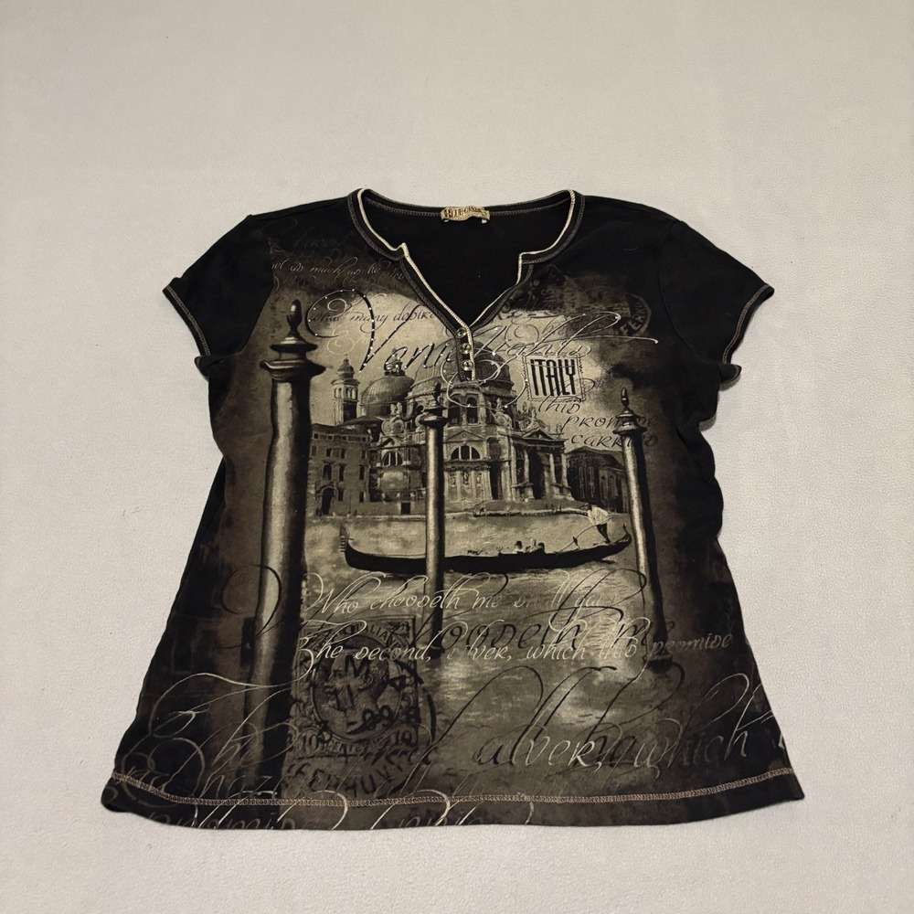 Blue Canyon Clothing Womens Venice Italy Graphic Tee Black Short Sleeve Top XL